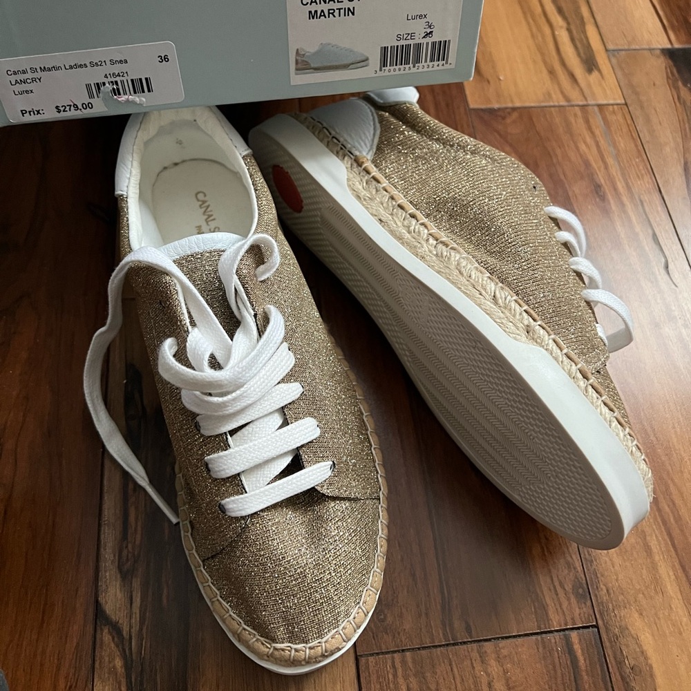 Gold Canvas Sneakers with White Laces NIB